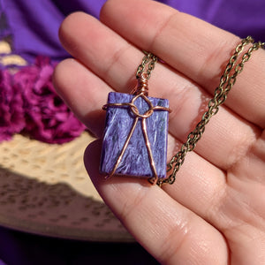 Charoite Cabochon | Copper on Brushed Gold (20" Chain)